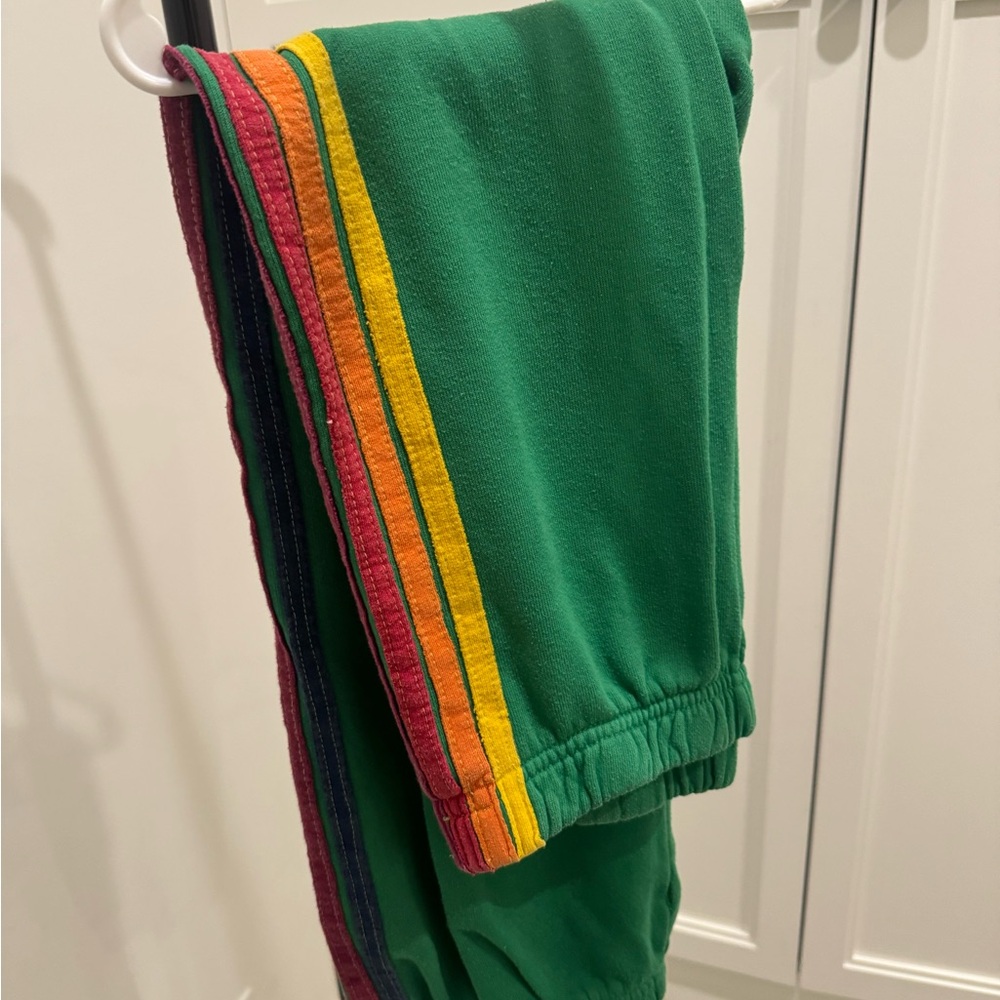 Aviator Nation Green Sweatpants with Rainbow Stripes
